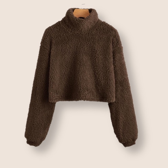 pretty garden Sweaters - 3/$20 Pretty Garden Brown Teddy Bear Fleece Crop Sweatshirt